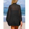 CUPSHE Women’s Crochet Cardigan Long Dolman Sleeves Open Front Kimono Beach Cover Up Casual Summer Outfits(Black)
