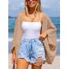 CUPSHE Women’s Crochet Cardigan Long Dolman Sleeves Open Front Kimono Beach Cover Up Casual Summer Outfits(Khaki)