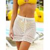 CUPSHE Women’s Crochet Cover Up Skirt Knit Drawstring Mini Beach Skirt Coverups for Swimwear(Beige)