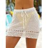 CUPSHE Women’s Crochet Cover Up Skirt Knit Drawstring Mini Beach Skirt Coverups for Swimwear(Beige)