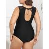 CUPSHE Women’s One Piece Swimsuit Plus Size Bathing Suit Mesh Crew Neck Swimwear Back Tie(Black)