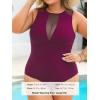 CUPSHE Women’s One Piece Swimsuit Plus Size Bathing Suit Mesh Crew Neck Swimwear Back Tie(Dark Magenta)