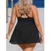 CUPSHE Women’s One Piece Swimsuit Plus Size Bathing Suit Mesh Hollow Out Cross Back Split Swim Dress Leaf Texture(Black)