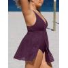 CUPSHE Women’s One Piece Swimsuit Plus Size Bathing Suit Mesh Hollow Out Cross Back Split Swim Dress Leaf Texture(Blackberry Wine)