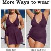 CUPSHE Women’s One Piece Swimsuit Plus Size Bathing Suit Mesh Hollow Out Cross Back Split Swim Dress Leaf Texture(Blackberry Wine)