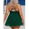 CUPSHE Women’s One Piece Swimsuit Plus Size Bathing Suit Mesh Hollow Out Cross Back Split Swim Dress Leaf Texture(Everglade Green)