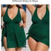 CUPSHE Women’s One Piece Swimsuit Plus Size Bathing Suit Mesh Hollow Out Cross Back Split Swim Dress Leaf Texture(Everglade Green)