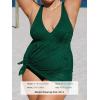 CUPSHE Women’s One Piece Swimsuit Plus Size Bathing Suit Mesh Hollow Out Cross Back Split Swim Dress Leaf Texture(Everglade Green)