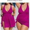 CUPSHE Women’s One Piece Swimsuit Plus Size Bathing Suit Mesh Hollow Out Cross Back Split Swim Dress Leaf Texture(Fuchsia Pink)