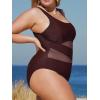 CUPSHE Women’s Plus Size Swimsuit One Piece Bathing Suit Mesh Removable Straps Swimwear(Brown)