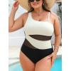CUPSHE Women’s Plus Size Swimsuit One Piece Bathing Suit Mesh Removable Straps Swimwear(White/Black)