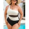 CUPSHE Women’s Plus Size Swimsuit One Piece Bathing Suit Mesh Removable Straps Swimwear(White/Black)