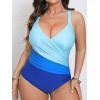 CUPSHE Women’s Plus Size Swimsuit One Piece Tummy Control Bathing Suit Crossback Halter Ruched Swimwear(Cyan/Blue)