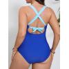 CUPSHE Women’s Plus Size Swimsuit One Piece Tummy Control Bathing Suit Crossback Halter Ruched Swimwear(Cyan/Blue)