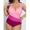 CUPSHE Women’s Plus Size Swimsuit One Piece Tummy Control Bathing Suit Crossback Halter Ruched Swimwear(Fuchsia/Light Pink)
