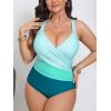CUPSHE Women’s Plus Size Swimsuit One Piece Tummy Control Bathing Suit Crossback Halter Ruched Swimwear(Teal/Light Blue)