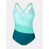 CUPSHE Women’s Plus Size Swimsuit One Piece Tummy Control Bathing Suit Crossback Halter Ruched Swimwear(Teal/Light Blue)