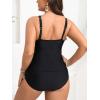 CUPSHE Women’s Plus Size Tankini Sets High Neck Mesh Cutouts Two Piece Swimsuits Adjustable Straps Mid Rise(Black)