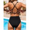 CUPSHE Women’s Two Piece Bikini Sets High Waisted Deep V Cowl Neck Ruching Crisscross Back Hook Adjustable Straps(Black)