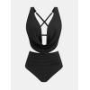 CUPSHE Women’s Two Piece Bikini Sets High Waisted Deep V Cowl Neck Ruching Crisscross Back Hook Adjustable Straps(Black)