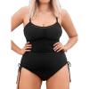 CUPSHE Plus Size Women’s One Piece Bathing Suit Scoop Neck Swimsuit Cutouts Side Drawstring Adjustable Straps(Black)
