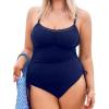 CUPSHE Plus Size Women’s One Piece Bathing Suit Scoop Neck Swimsuit Cutouts Side Drawstring Adjustable Straps(Deep Navy)