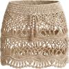 CUPSHE Women Crochet Coverup Skirt Drawstring Knit Mini Skirt Coverup for Swimwear(Beige)