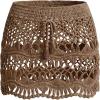 CUPSHE Women Crochet Coverup Skirt Drawstring Knit Mini Skirt Coverup for Swimwear(Brown)