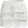 CUPSHE Women Crochet Coverup Skirt Drawstring Knit Mini Skirt Coverup for Swimwear(White)