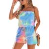 CUPSHE Women Swimsuit Cover Ups Tie Dye Strapless Tube Beach Cover Up Romper Drawstring Swimwear Coverups(Blue Tie Dye)