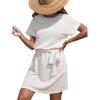 CUPSHE Women Swimsuit Cover Ups Waffle Knit Short Sleeve Tie Beach Coverup Dress(White)