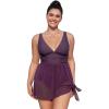 CUPSHE Women Tankini Sets Plus Size Two Piece Swimsuit High Waisted V Neck Mesh Ruched Self Tie Swim Dress(Purple)