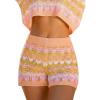CUPSHE Women’s Beach Coverup Shorts Crochet Knit Striped High Waist Cover Up Shorts(Pink Striped)