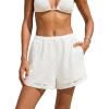CUPSHE Womens Beach Shorts Linen Shorts High Waist Beach Shorts Lace Knitted Swim Coverup Shorts(White)