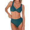 CUPSHE Women’s Bikini Set High Waisted Two Piece Swimsuit Push Up Full Coverage Bathing Suit Scalloped Back Hook(Deep Sea Green)