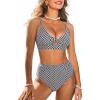 CUPSHE Women’s Bikini Set High Waisted Two Piece Swimsuit Twist Front Cutout Bathing Suit Full Coverage Ruched(Black/Geo)