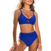 CUPSHE Women’s Bikini Set High Waisted Two Piece Swimsuit Twist Front Cutout Bathing Suit Full Coverage Ruched(Royal Blue)