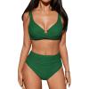 CUPSHE Women’s Bikini Sets High Waisted Swimsuit Underwire Adjustable Straps Twisted Hook Full Coverage Bottom(Alpine Green)