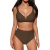 CUPSHE Women’s Bikini Sets High Waisted Swimsuit Underwire Adjustable Straps Twisted Hook Full Coverage Bottom(Chocolate Brown)
