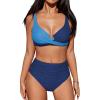 CUPSHE Women’s Bikini Sets High Waisted Swimsuit Underwire Adjustable Straps Twisted Hook Full Coverage Bottom(Light Blue/Dark Blue)