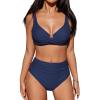 CUPSHE Women’s Bikini Sets High Waisted Swimsuit Underwire Adjustable Straps Twisted Hook Full Coverage Bottom(Navy)