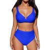 CUPSHE Women’s Bikini Sets High Waisted Swimsuit Underwire Adjustable Straps Twisted Hook Full Coverage Bottom(Royal Blue)