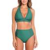 CUPSHE Women’s Bikini Sets High Waisted Two Piece Swimsuit V Neck Halter Strap Bathing Suit Cutouts Back Hook(Deep Teal)