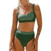 CUPSHE Women’s Bikini Sets Scoop Neck Adjustable Straps Sporty Bathing Suit High Rise Colorblock(Black/Green)