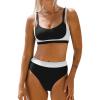 CUPSHE Women’s Bikini Sets Scoop Neck Adjustable Straps Sporty Bathing Suit High Rise Colorblock(Black/White)
