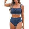 CUPSHE Women’s Bikini Sets Two Piece Bathing Suit High Waisted Square Neck Adjustable Straps Ruched(Blue/Stripes)