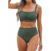 CUPSHE Women’s Bikini Sets Two Piece Bathing Suit High Waisted Square Neck Adjustable Straps Ruched(Gray Green)