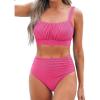CUPSHE Women’s Bikini Sets Two Piece Bathing Suit High Waisted Square Neck Adjustable Straps Ruched(Hot Pink)