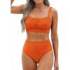CUPSHE Women’s Bikini Sets Two Piece Bathing Suit High Waisted Square Neck Adjustable Straps Ruched(Solid Orange)