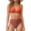 CUPSHE Women’s Bikini Sets Two Piece Swimsuit High Waisted Molded Cups Ruching V Neck Crossback Tie Stitching(Burnt Orange)